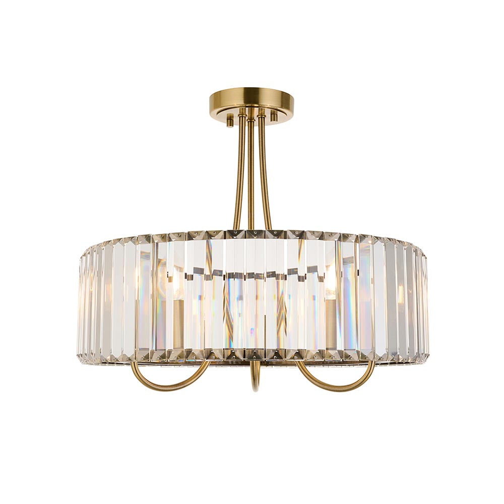Visconti 3 Light Semi Flush Antique Brass & Glass