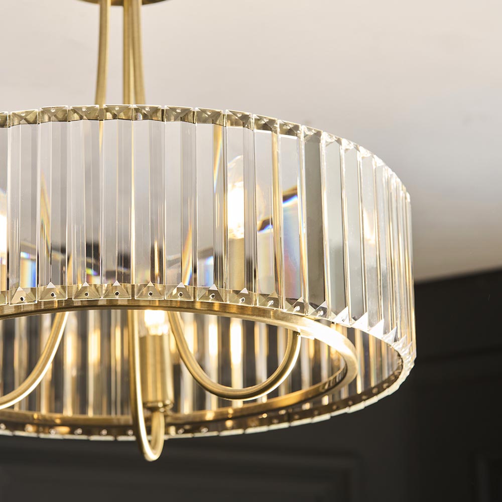 Visconti 3 Light Semi Flush Antique Brass & Glass