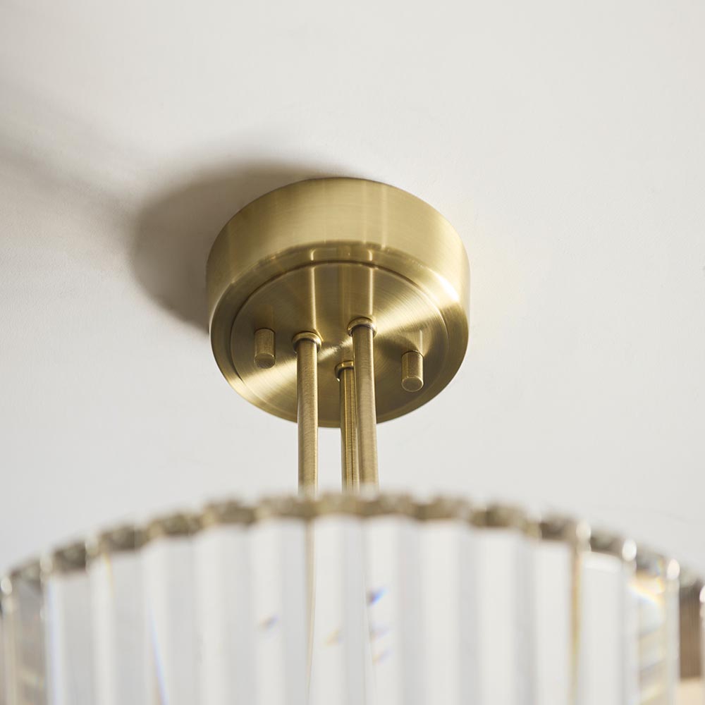 Visconti 3 Light Semi Flush Antique Brass & Glass