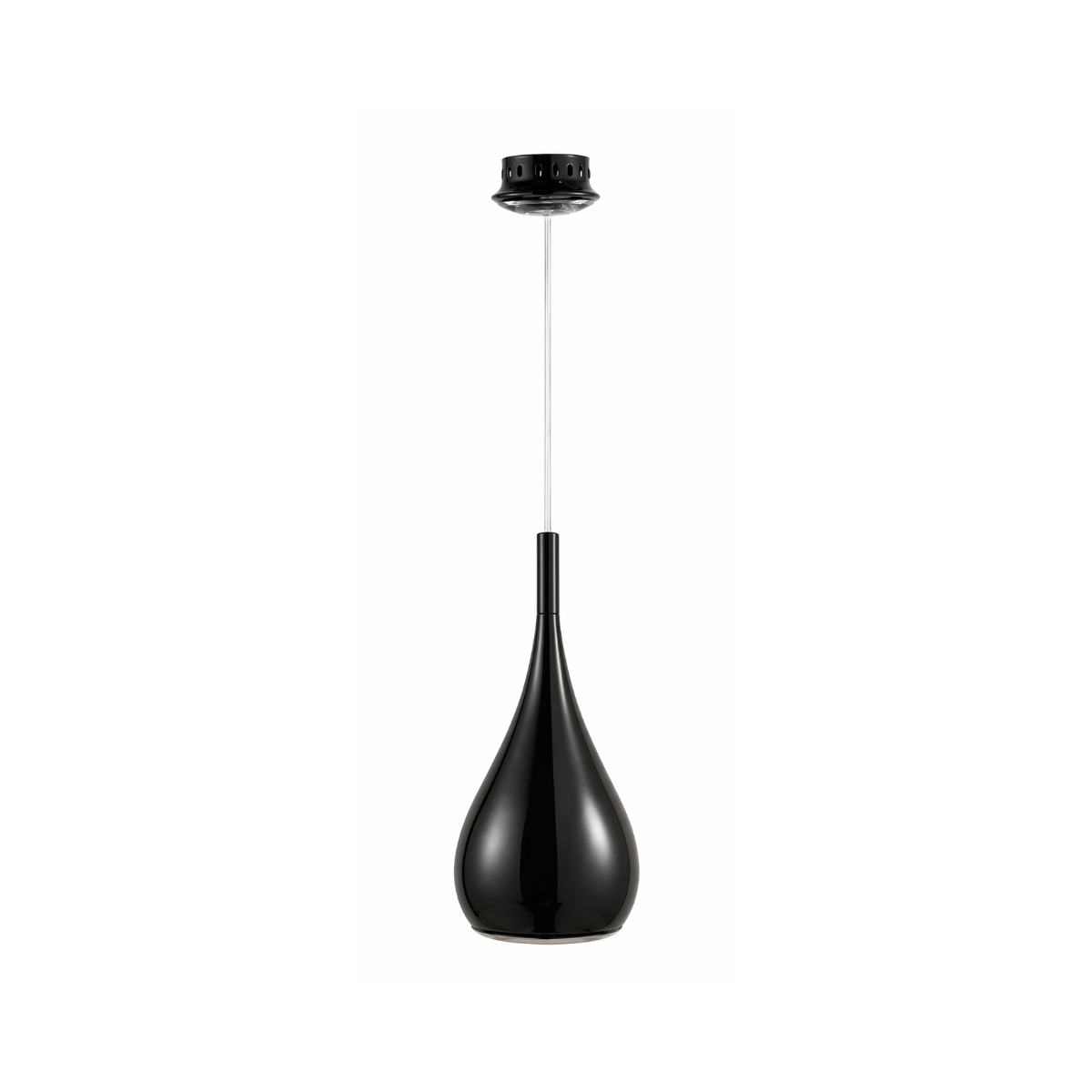 Single gloss black pendant light isolated on white background