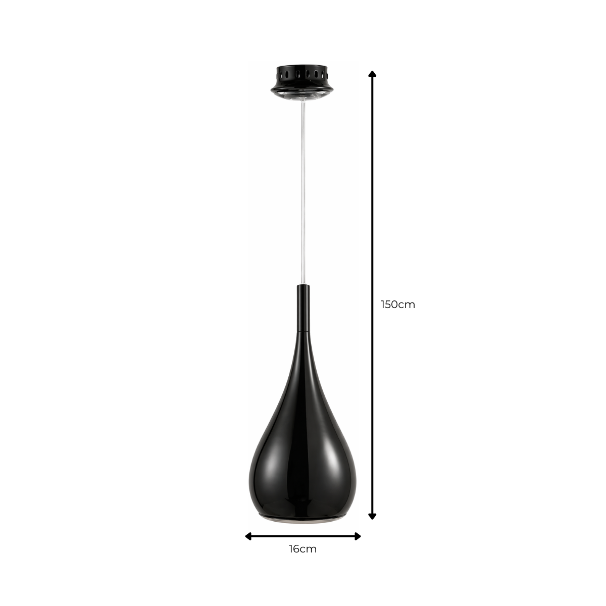 Minimalist gloss black ceiling pendant light front view