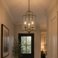 Antique brass lantern pendant light with glass panels