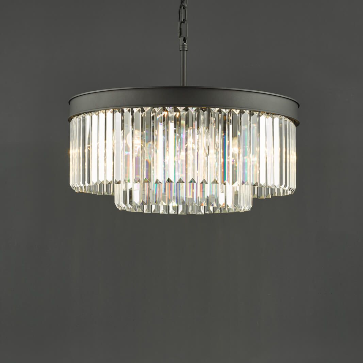 DAR Celeus 6 Light Chandelier Matt Black Crystal 60cm