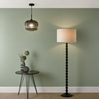 Ribbed smoked glass pendant light in modern living room setting