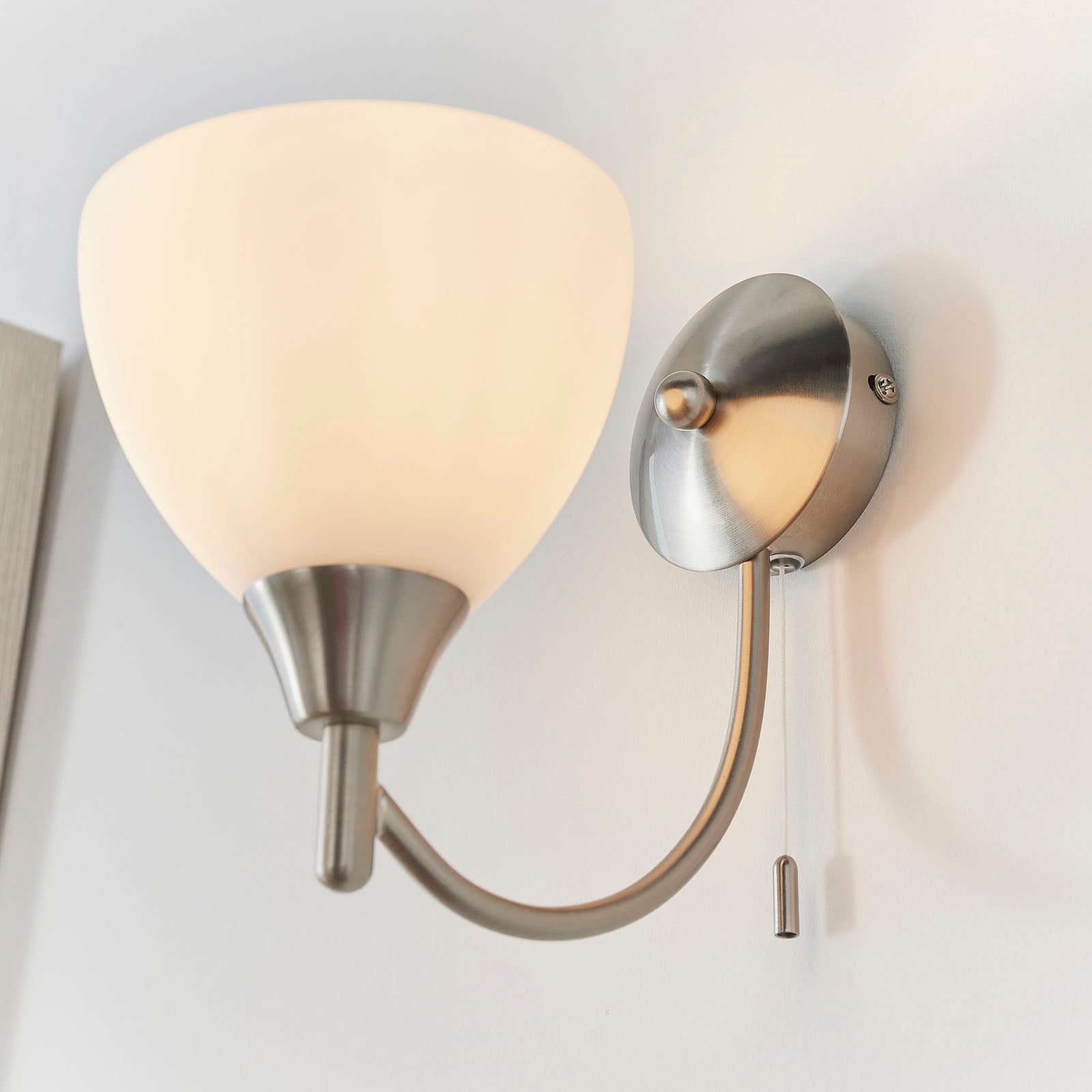 Alton 1-Light Wall Sconce: Satin Chrome & Opal Glass