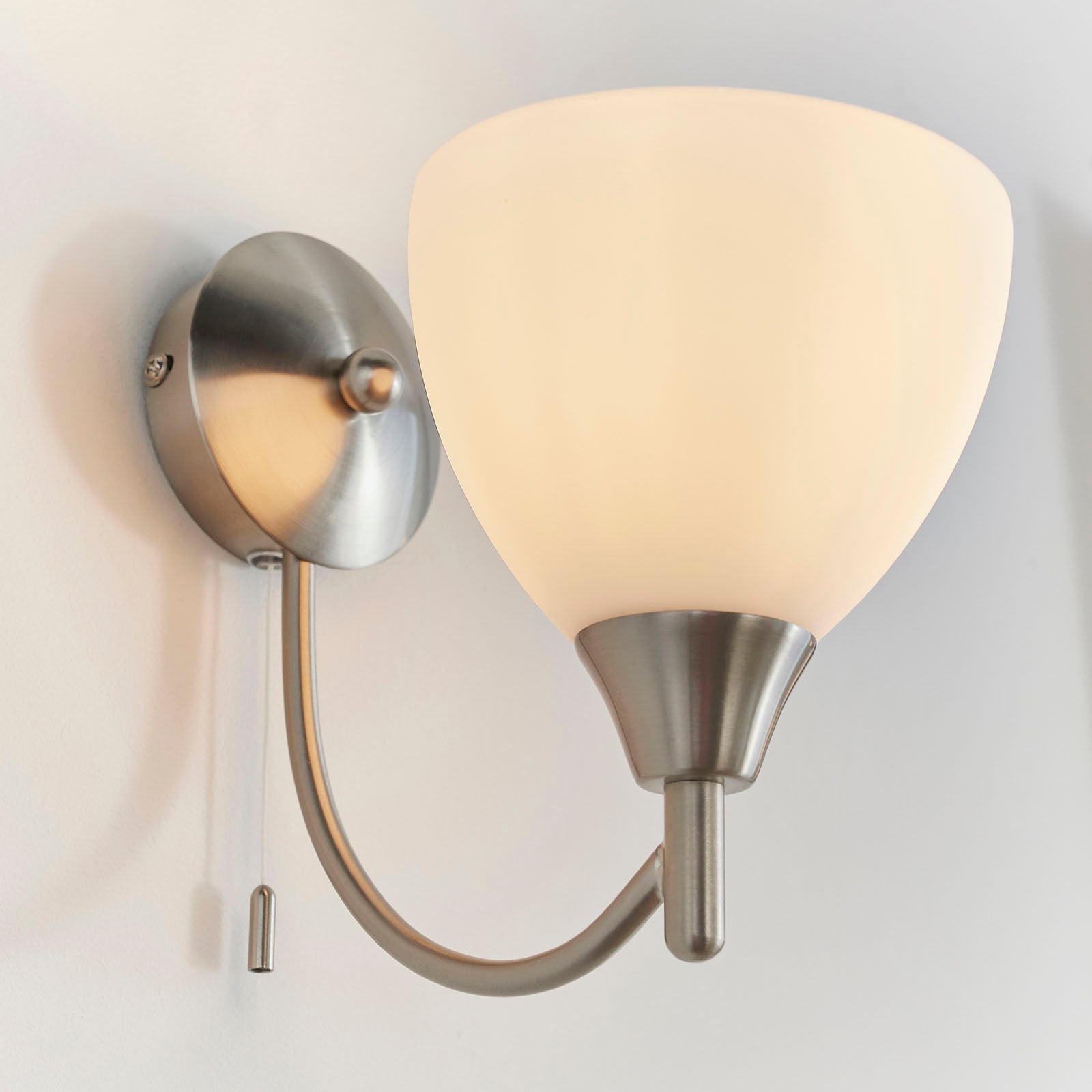 Alton 1-Light Wall Sconce: Satin Chrome & Opal Glass