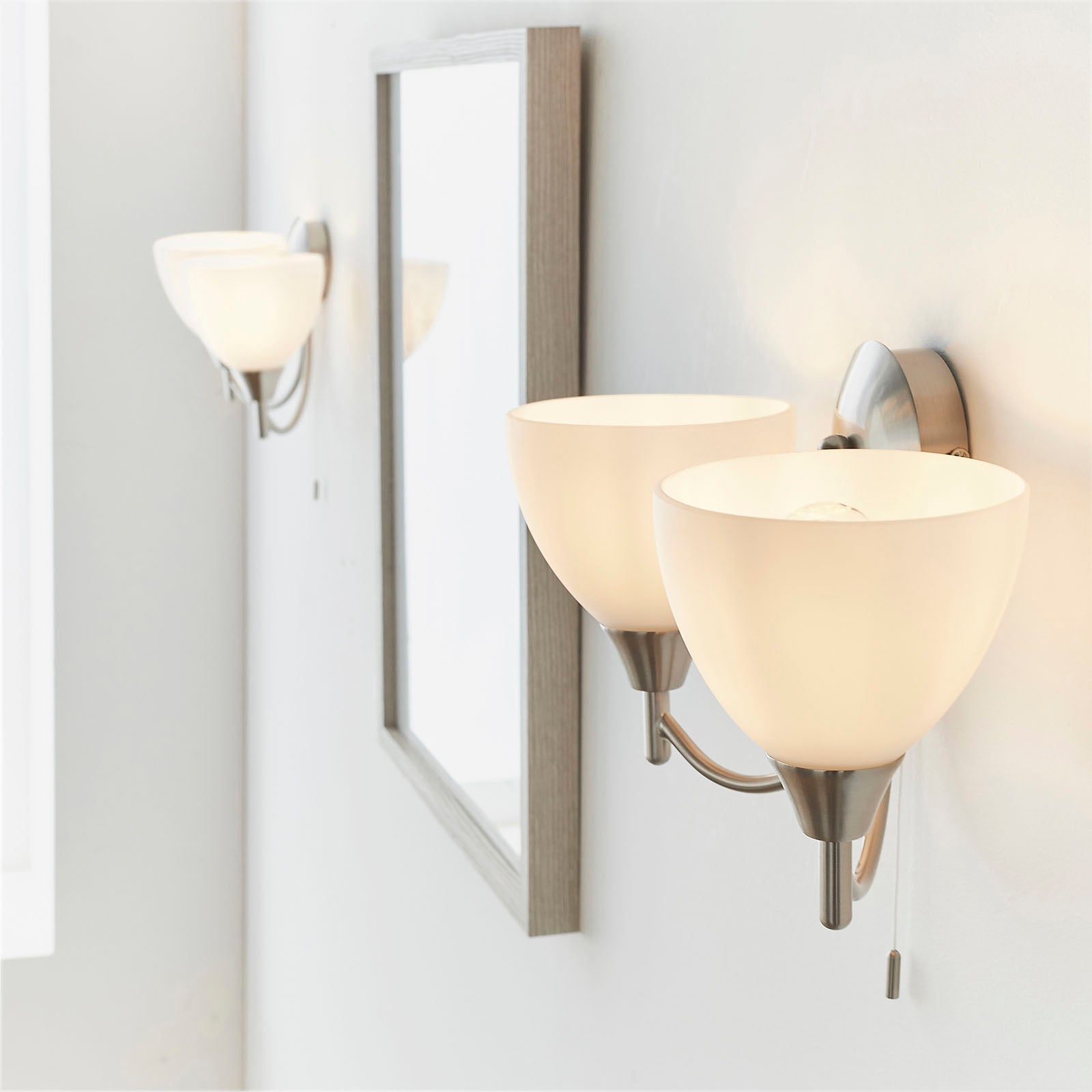 Alton 2-Light Wall Sconce: Satin Chrome & Opal Glass
