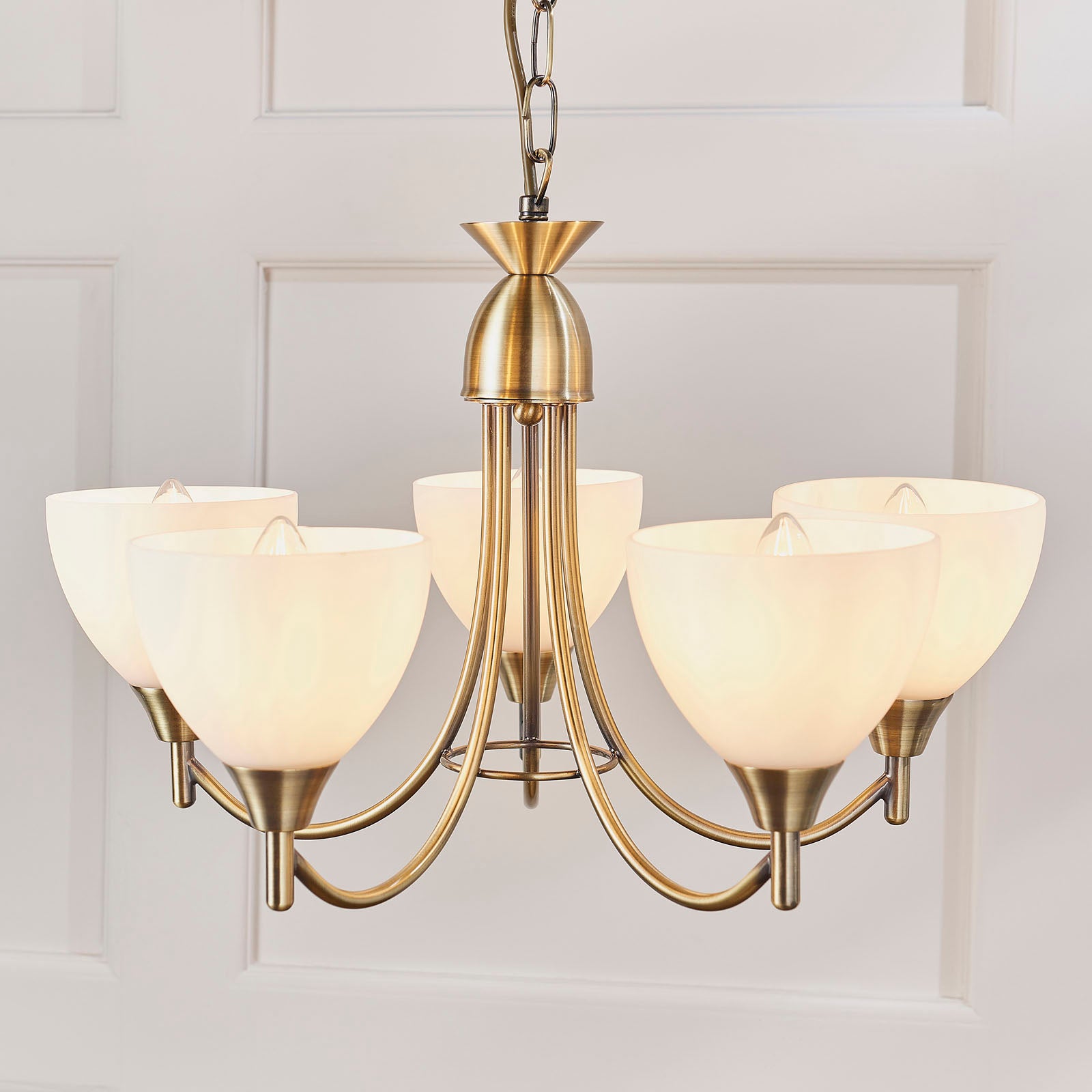 Alton 5-Light Pendant: Convertible (Antique Brass & Glass)