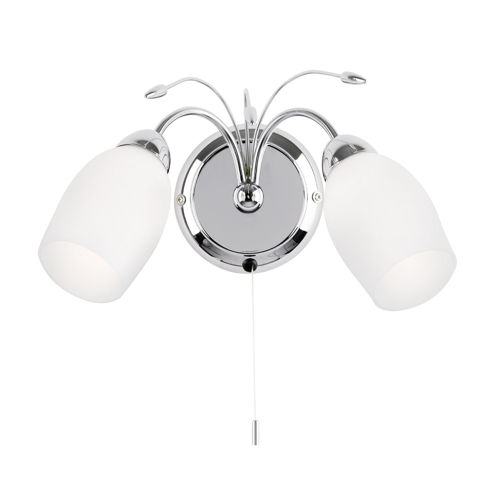 Meadow 2-Light Chrome Downlight Wall Light with Opal Glass Shades (Dimmable, LED Compatible)