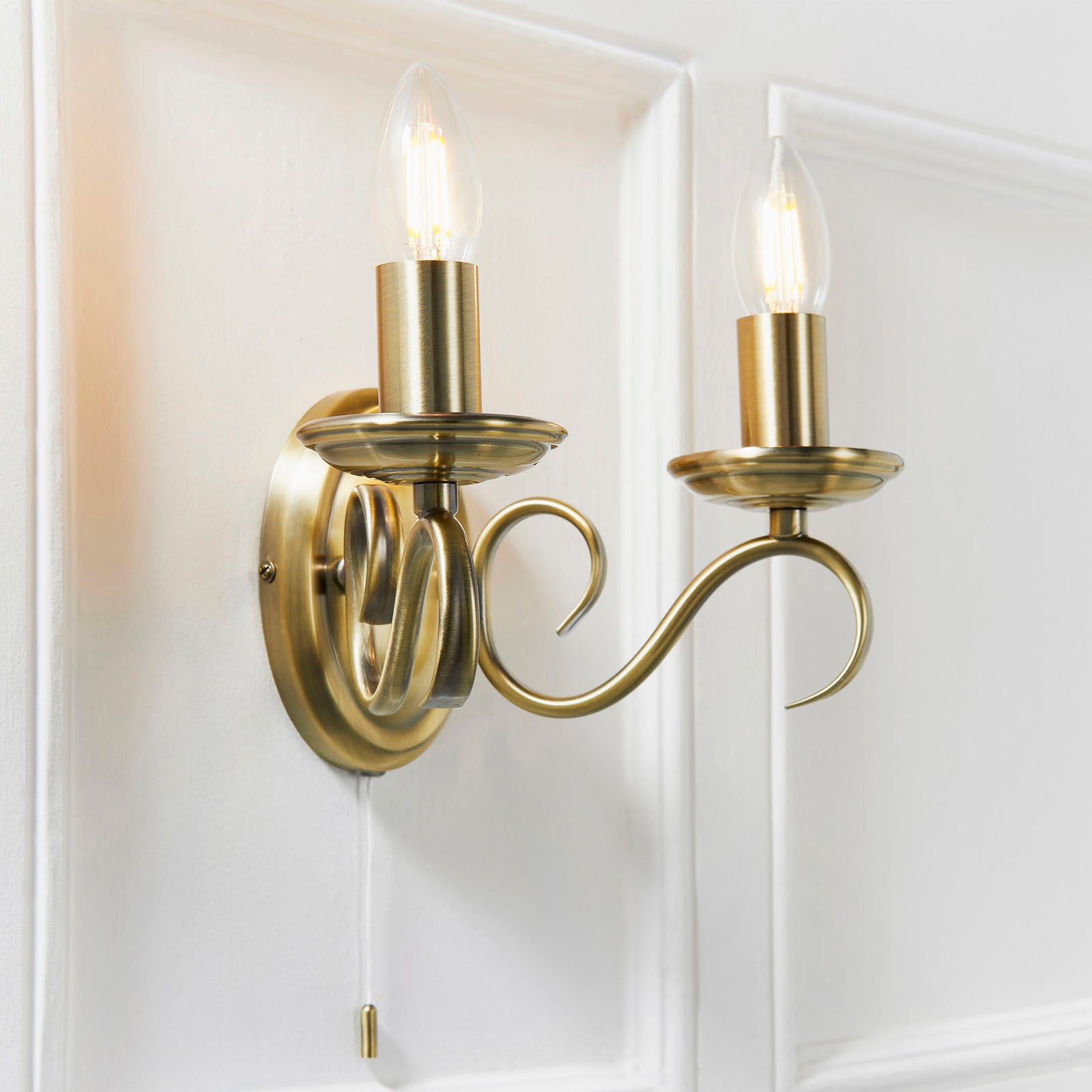 Bernice 2-Light Wall Sconce: Antique Brass & Scrolled Arms (Dimmable)