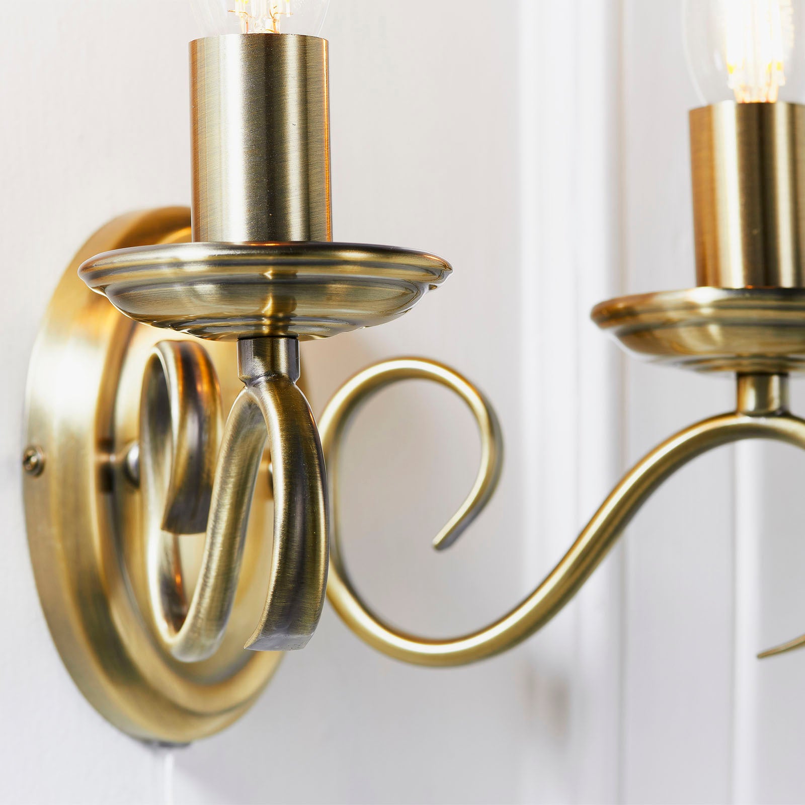 Bernice 2-Light Wall Sconce: Antique Brass & Scrolled Arms (Dimmable)