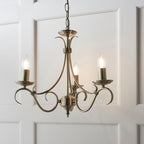 Bernice 3-Light Pendant: Antique Brass & Scrolled Arms (Dimmable)