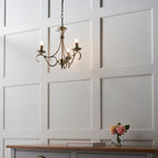 Bernice 3-Light Pendant: Antique Brass & Scrolled Arms (Dimmable)