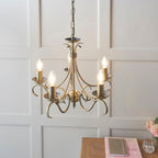 Bernice 5-Light Pendant: Antique Brass & Scrolled Arms (Dimmable)