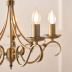 Bernice 5-Light Pendant: Antique Brass & Scrolled Arms (Dimmable)