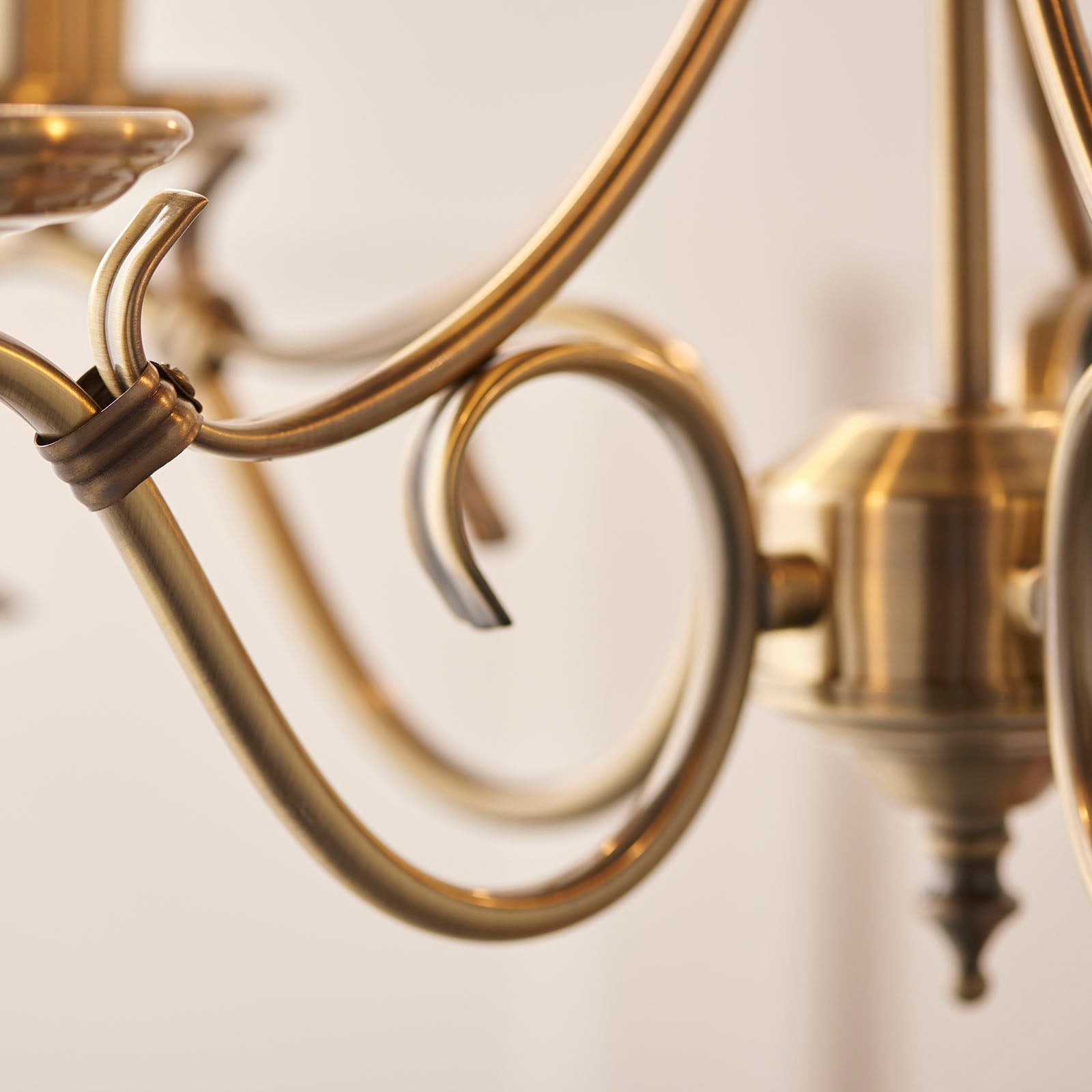 Bernice 5-Light Pendant: Antique Brass & Scrolled Arms (Dimmable)
