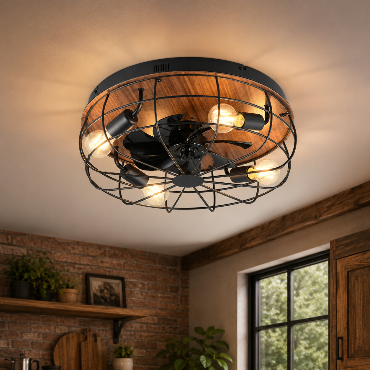 TRONDHEIM Black & Wood Effect Ceiling Fan