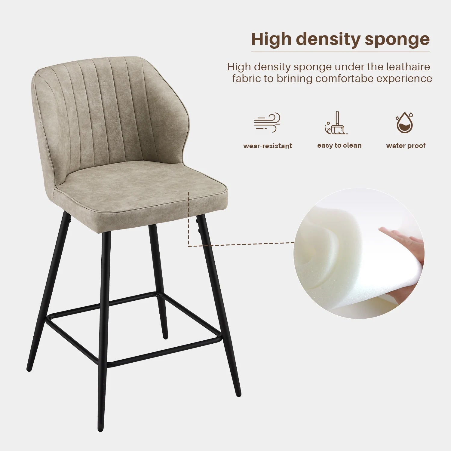 Callum Faux Leather Bar Stool Light Grey 65cm