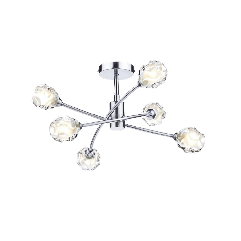 Seattle 6lt Semi Flush Satin Chrome & Sculptured Glass