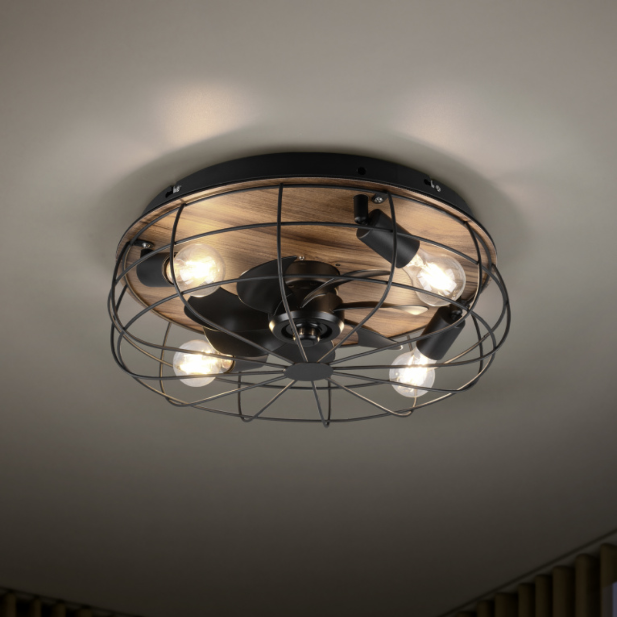 TRONDHEIM Black & Wood Effect Ceiling Fan