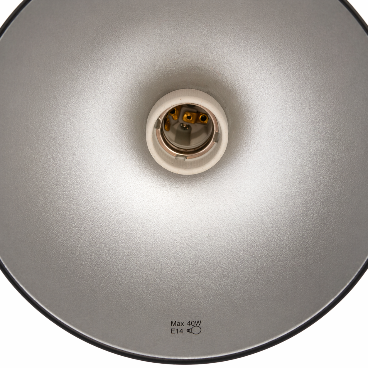 Close-up of chrome reflector inside pendant light