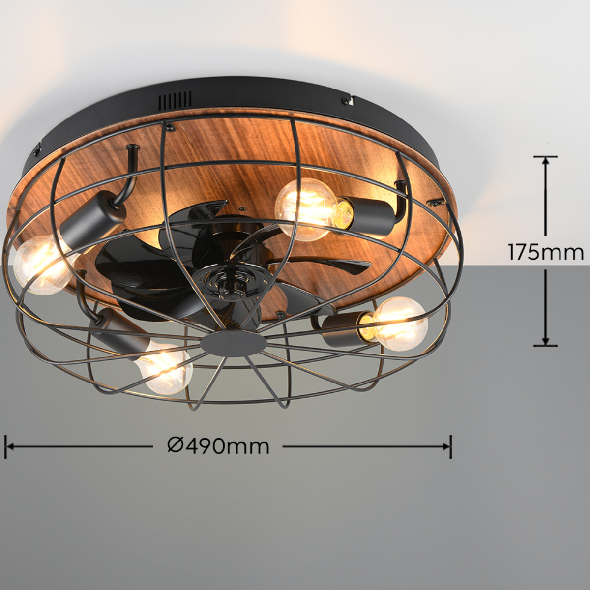 TRONDHEIM Black & Wood Effect Ceiling Fan