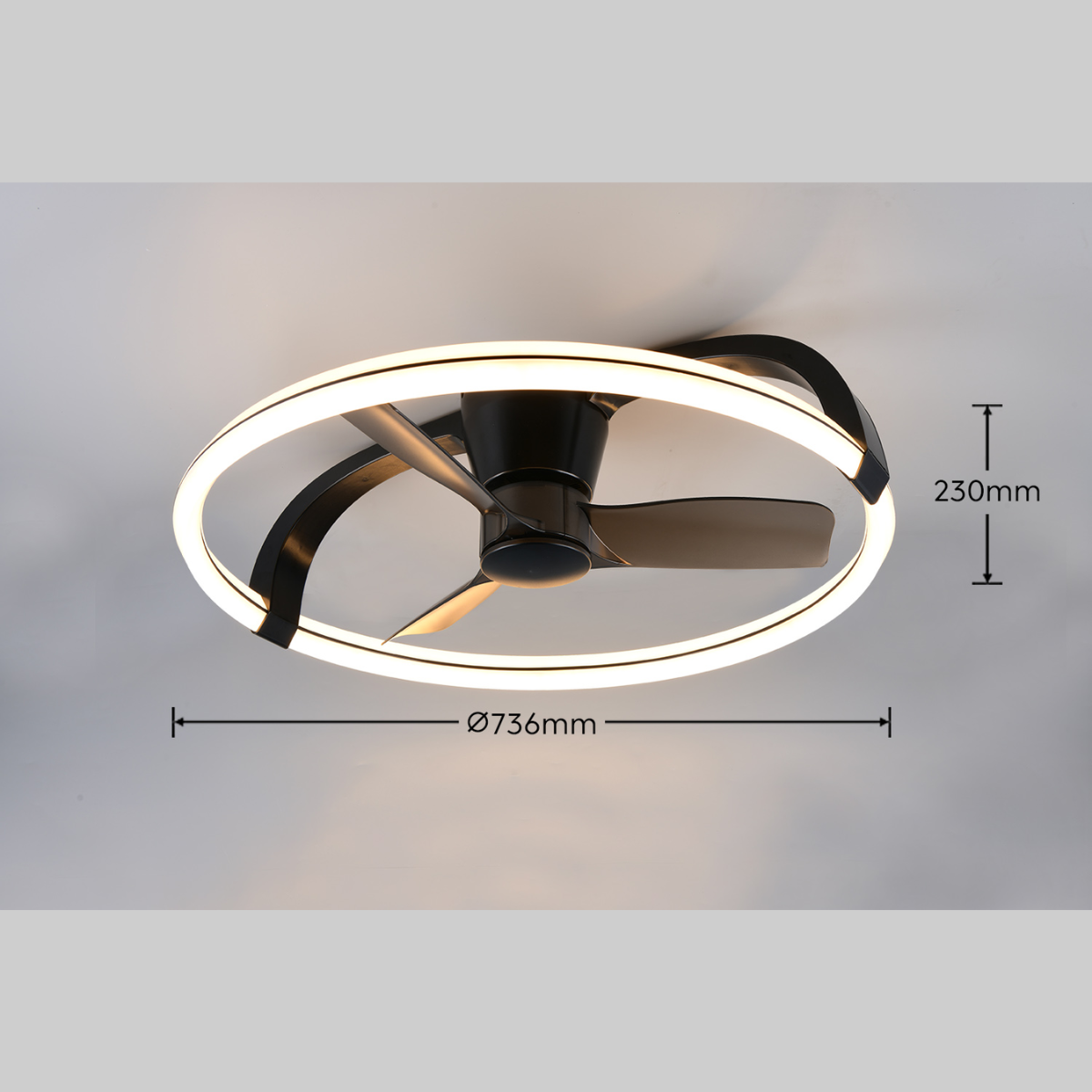STOCKHOLM Large Black Ceiling Fan With LED Ring