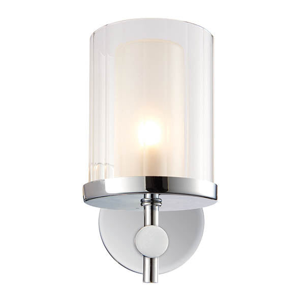 Britton 1-Light Chrome Bathroom Wall Sconce: Clear Ridged Glass