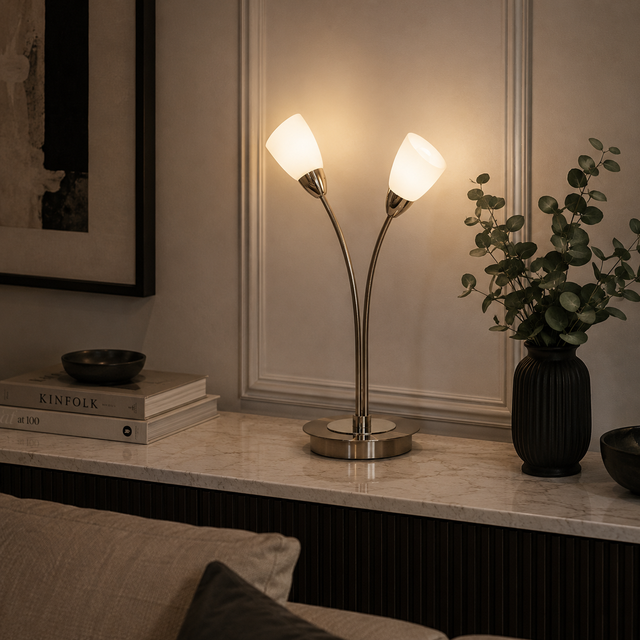 Furama 2 Light Table Lamp - Satin Nickel