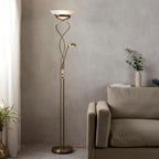 Monaco 2-Light Antique Brass Floor Lamp with Uplighter, Reading Lamp & Dimmer Switch