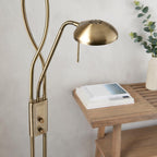Monaco 2-Light Antique Brass Floor Lamp with Uplighter, Reading Lamp & Dimmer Switch