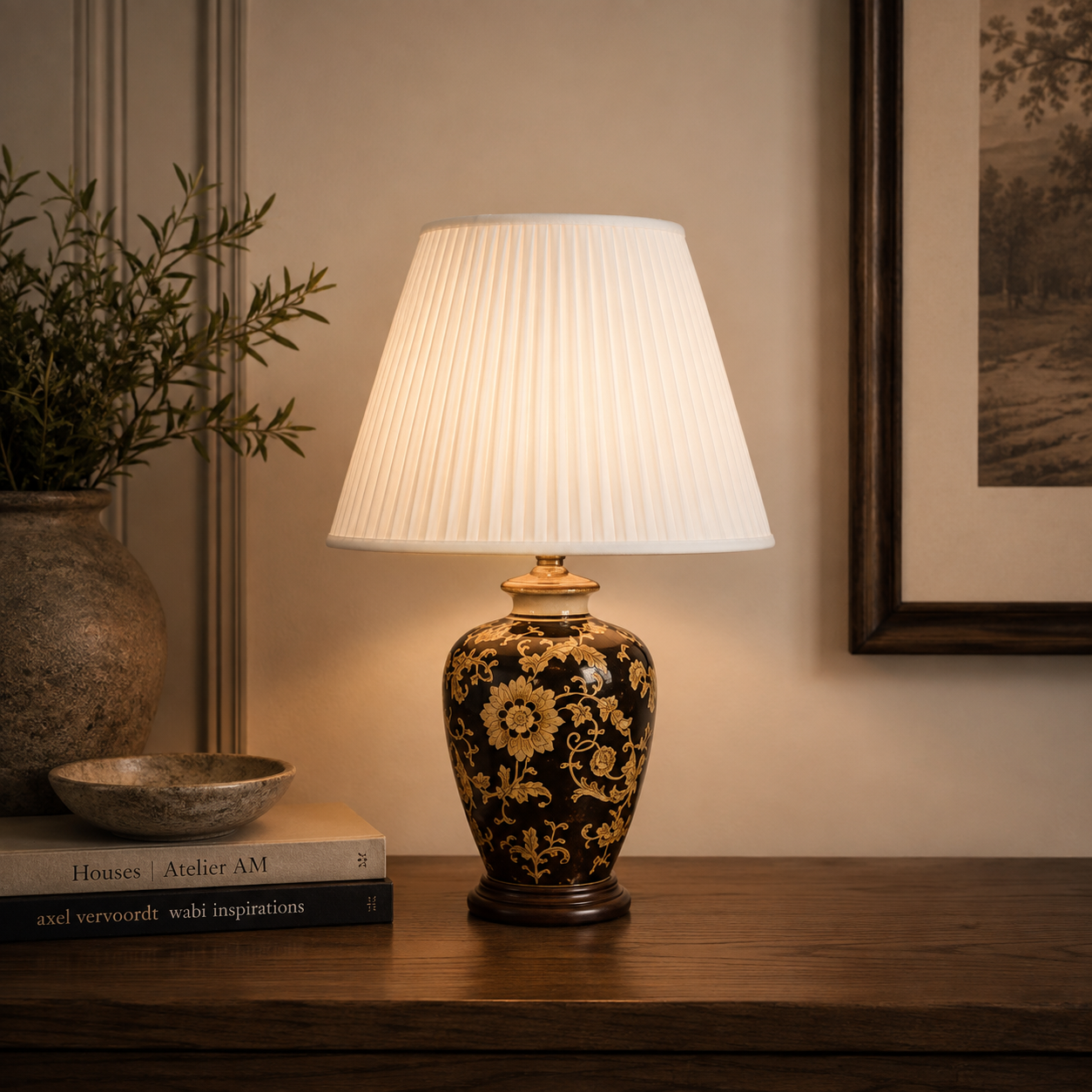 TL365H - Blue Glaze Floral Table Lamp