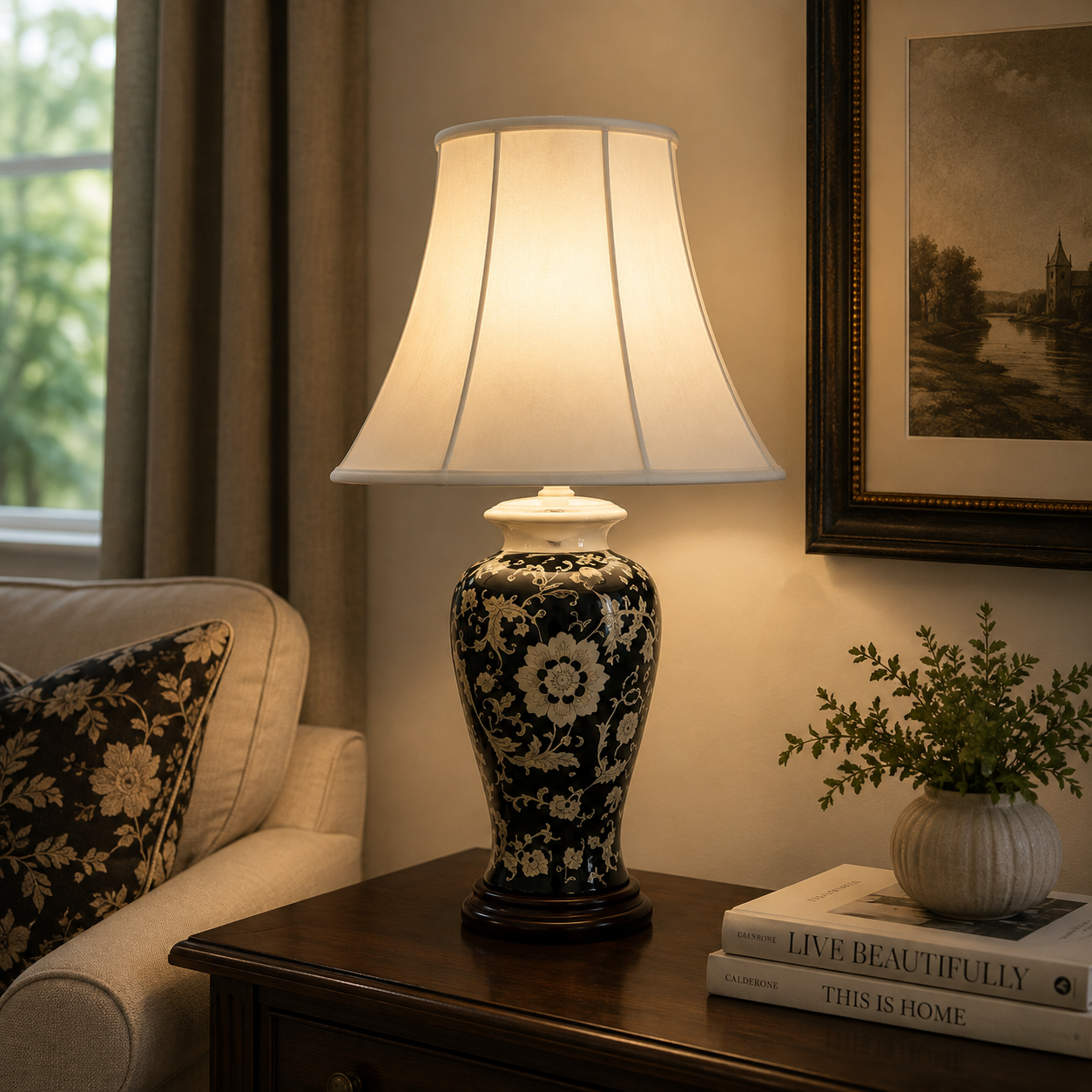TL4211H - Black Gloss Floral Table Lamp