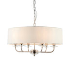 Nixon 6-Light Bright Nickel Pendant Light with Vintage White Silk Shades