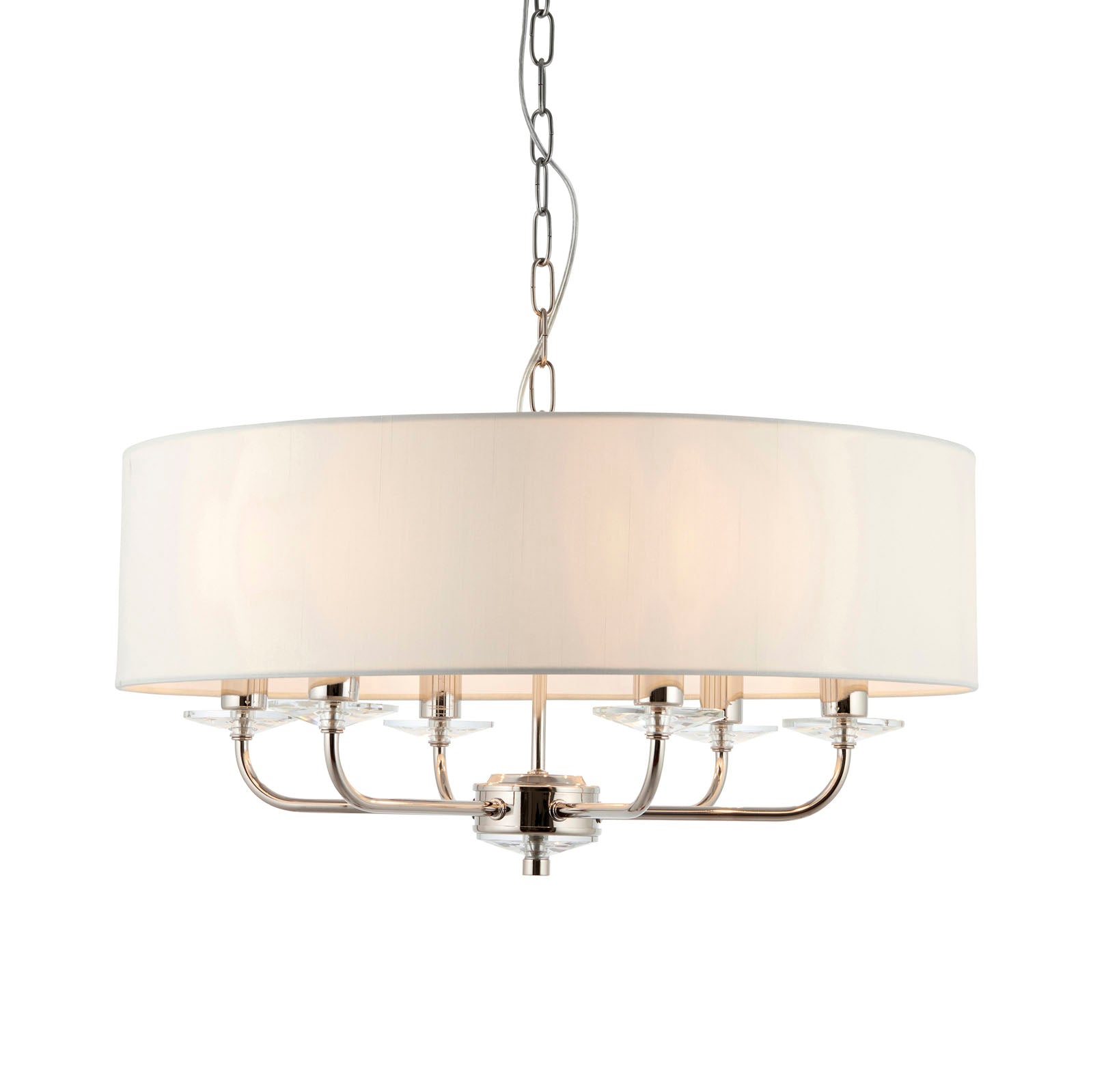 Nixon 6-Light Bright Nickel Pendant Light with Vintage White Silk Shades