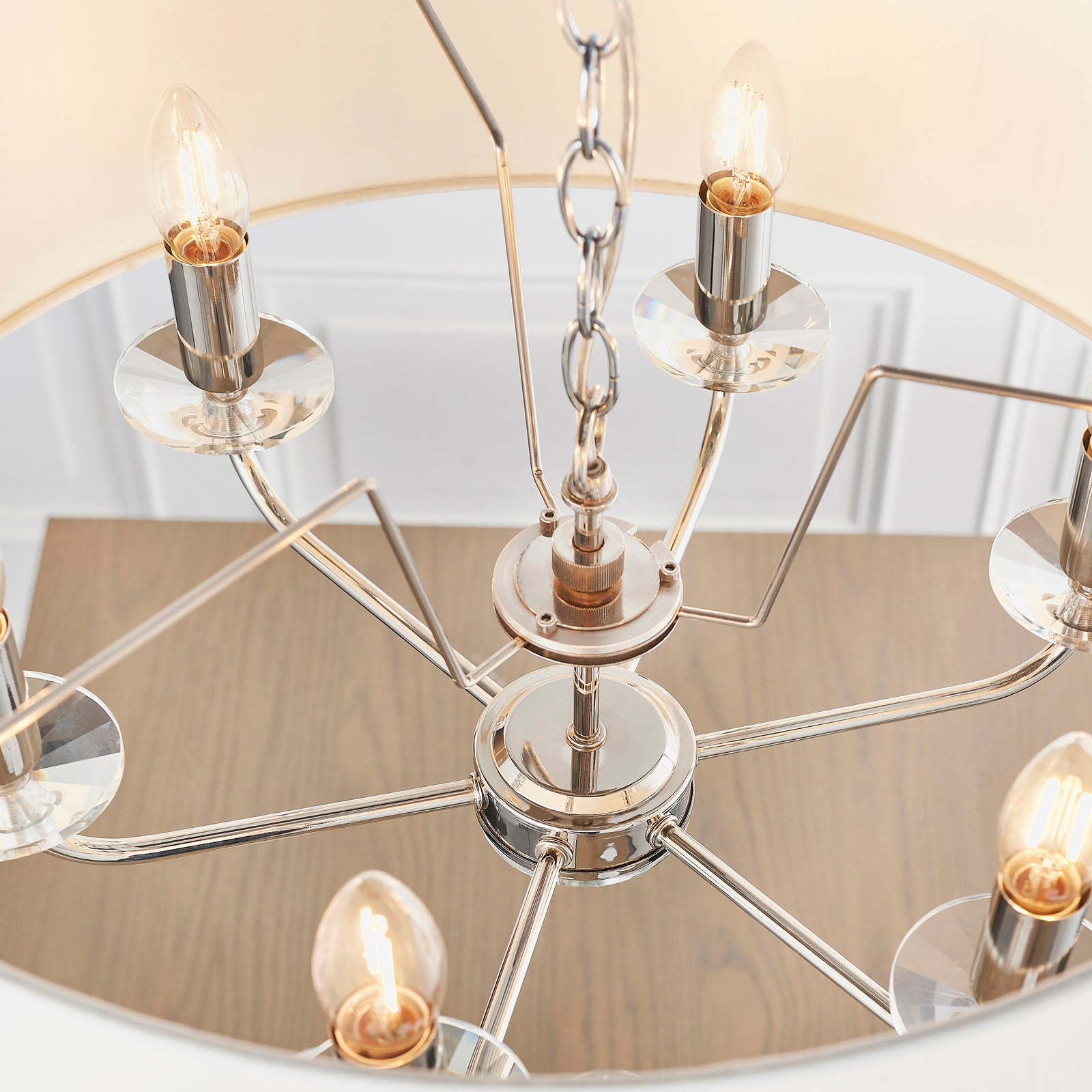 Nixon 6-Light Bright Nickel Pendant Light with Vintage White Silk Shades