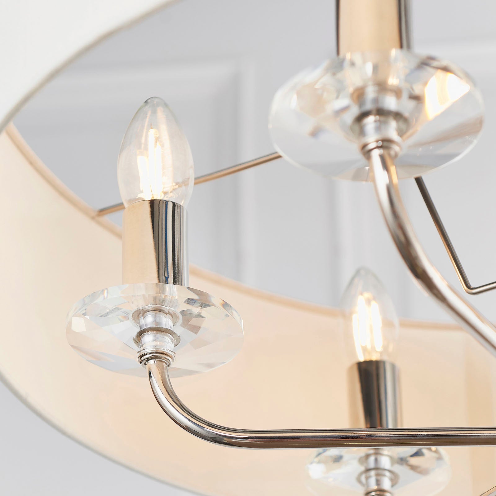 Nixon 6-Light Bright Nickel Pendant Light with Vintage White Silk Shades