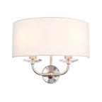 Nixon 2-Light Bright Nickel Wall Light with Vintage White Silk Shade & Crystal Detail