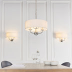 Nixon 2-Light Bright Nickel Wall Light with Vintage White Silk Shade & Crystal Detail