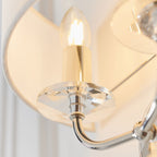Nixon 2-Light Bright Nickel Wall Light with Vintage White Silk Shade & Crystal Detail