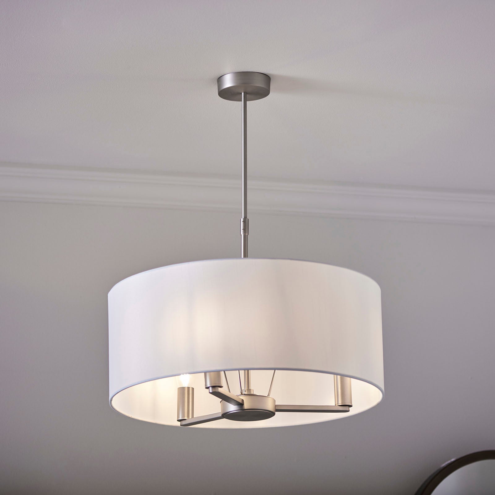 Daley 3-Light Brushed Nickel Pendant Light with White Faux Silk Shade
