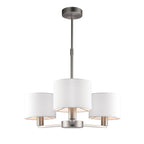 Daley 3-Light Matt Nickel Pendant Light with White Faux Silk Shades