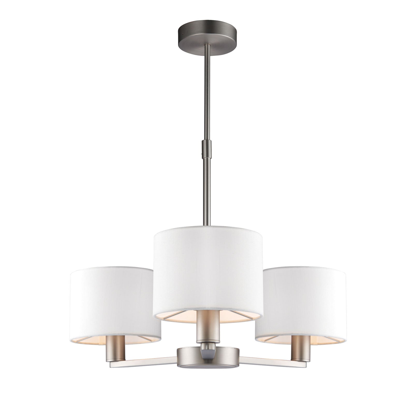 Daley 3-Light Matt Nickel Pendant Light with White Faux Silk Shades