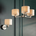 Daley 3-Light Matt Nickel Pendant Light with White Faux Silk Shades