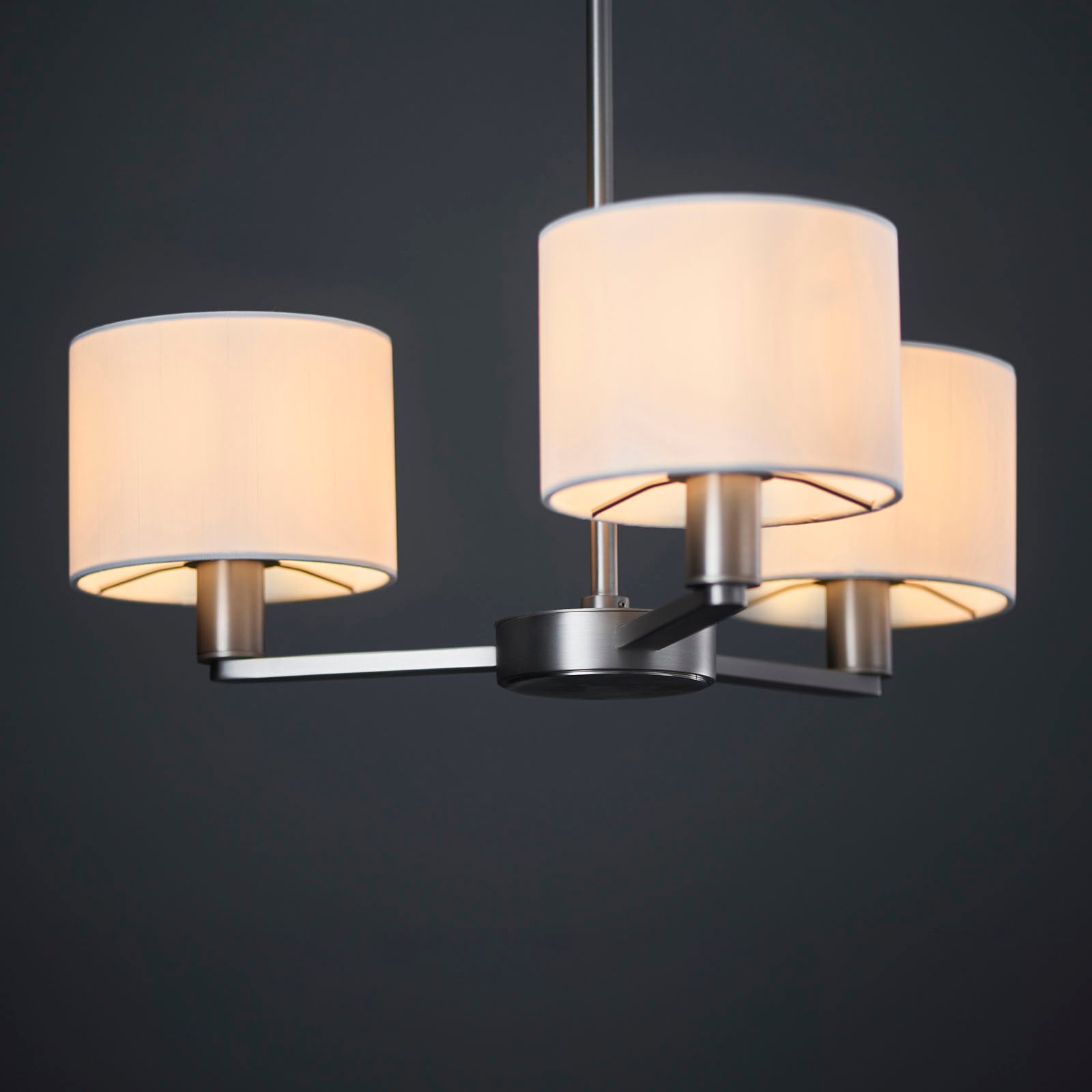 Daley 3-Light Matt Nickel Pendant Light with White Faux Silk Shades