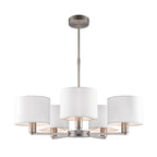 Daley 5-Light Matt Nickel Pendant with White Faux Silk Shades