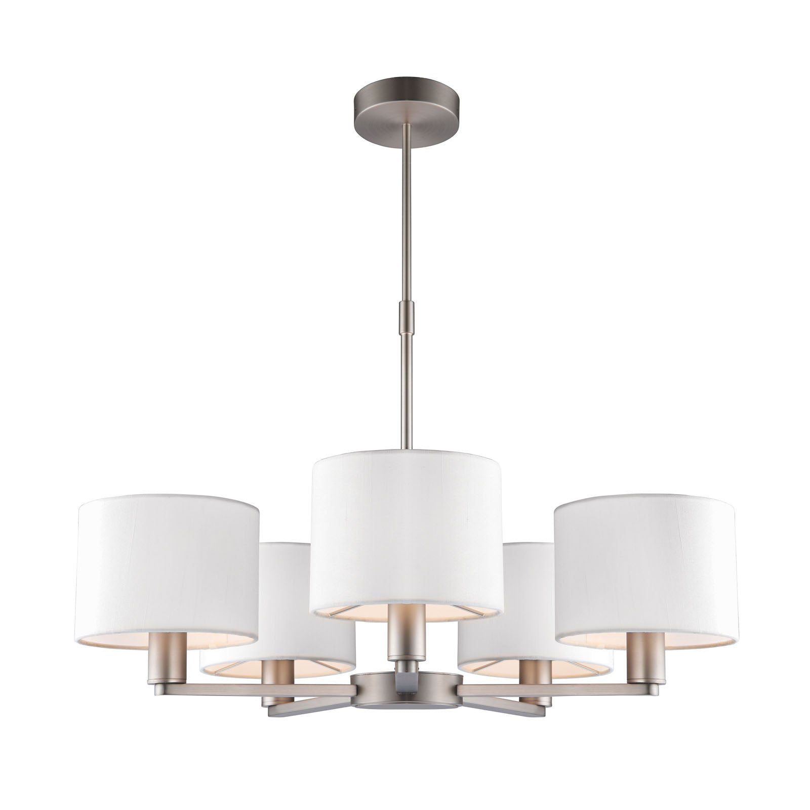 Daley 5-Light Matt Nickel Pendant with White Faux Silk Shades
