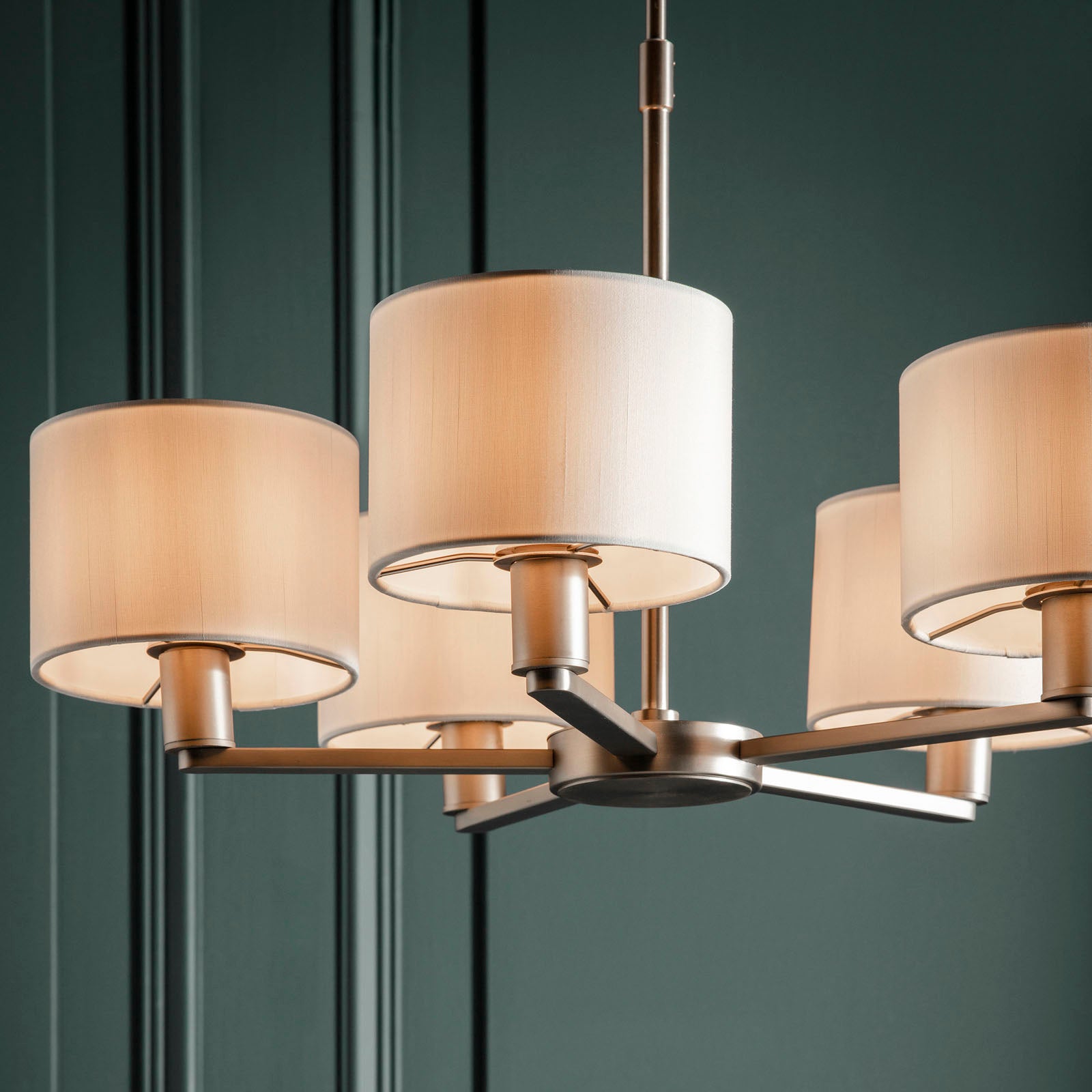 Daley 5-Light Matt Nickel Pendant with White Faux Silk Shades