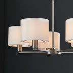 Daley 5-Light Matt Nickel Pendant with White Faux Silk Shades