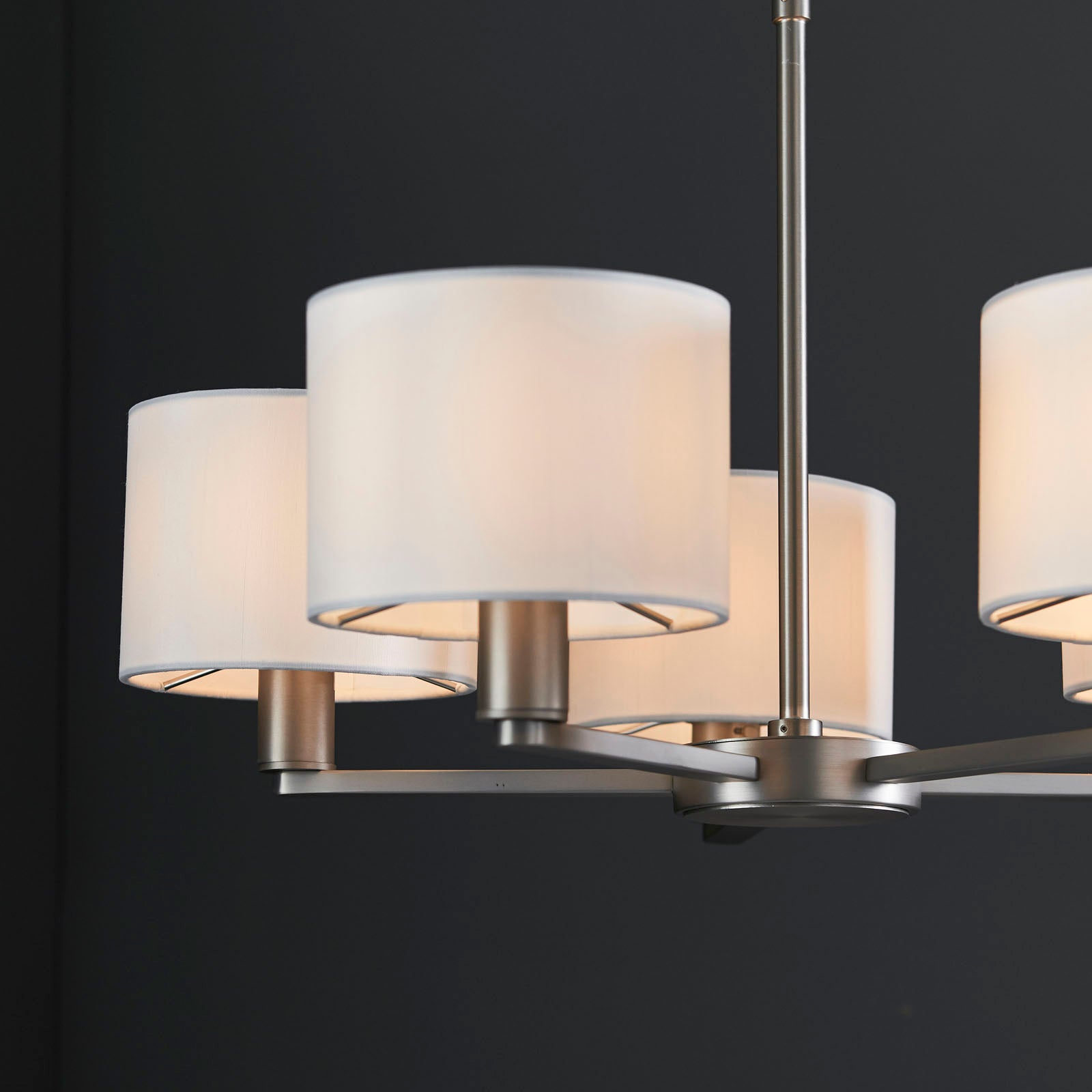 Daley 5-Light Matt Nickel Pendant with White Faux Silk Shades